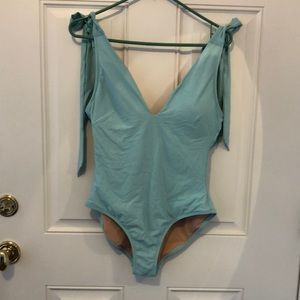 J. Crew Light Blue One-Piece Swimsuit with Tie Straps